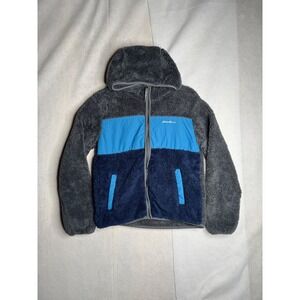 Eddie Bauer Kids Large 14/16 Sherpa Fleece Hoodie Colorblock Gray Blue 931OW670